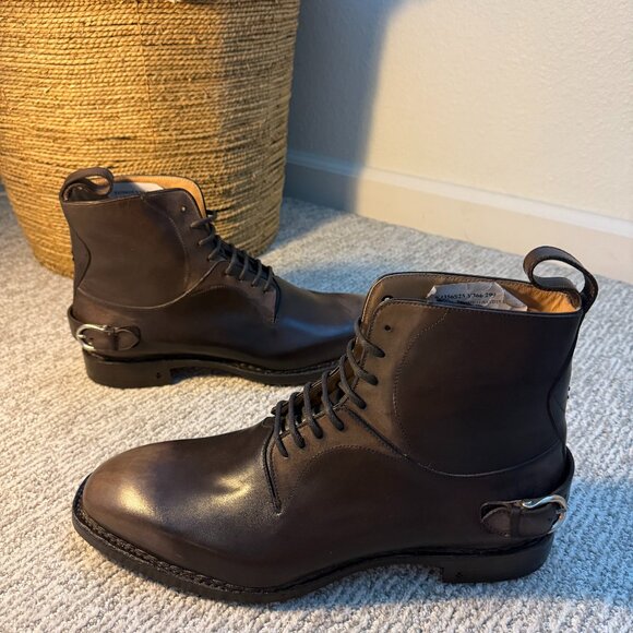 John Varvatos Hand-Stained Leather Dress Boots Brown Size 11 NWT $1200 Retail - Picture 1 of 9